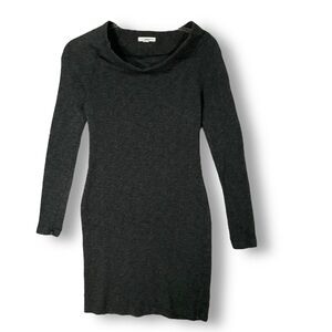 James Perse Knit Sweater Dress Sz S Wide Neck Bodycon Minimalist Gray